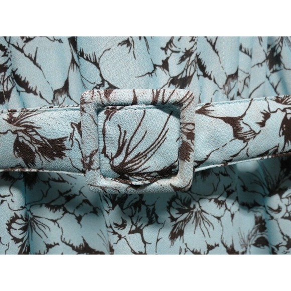 Vintage Warell Blue & Black Floral Dress with Belt Size 14 P Pleated Top - Picture 4 of 11